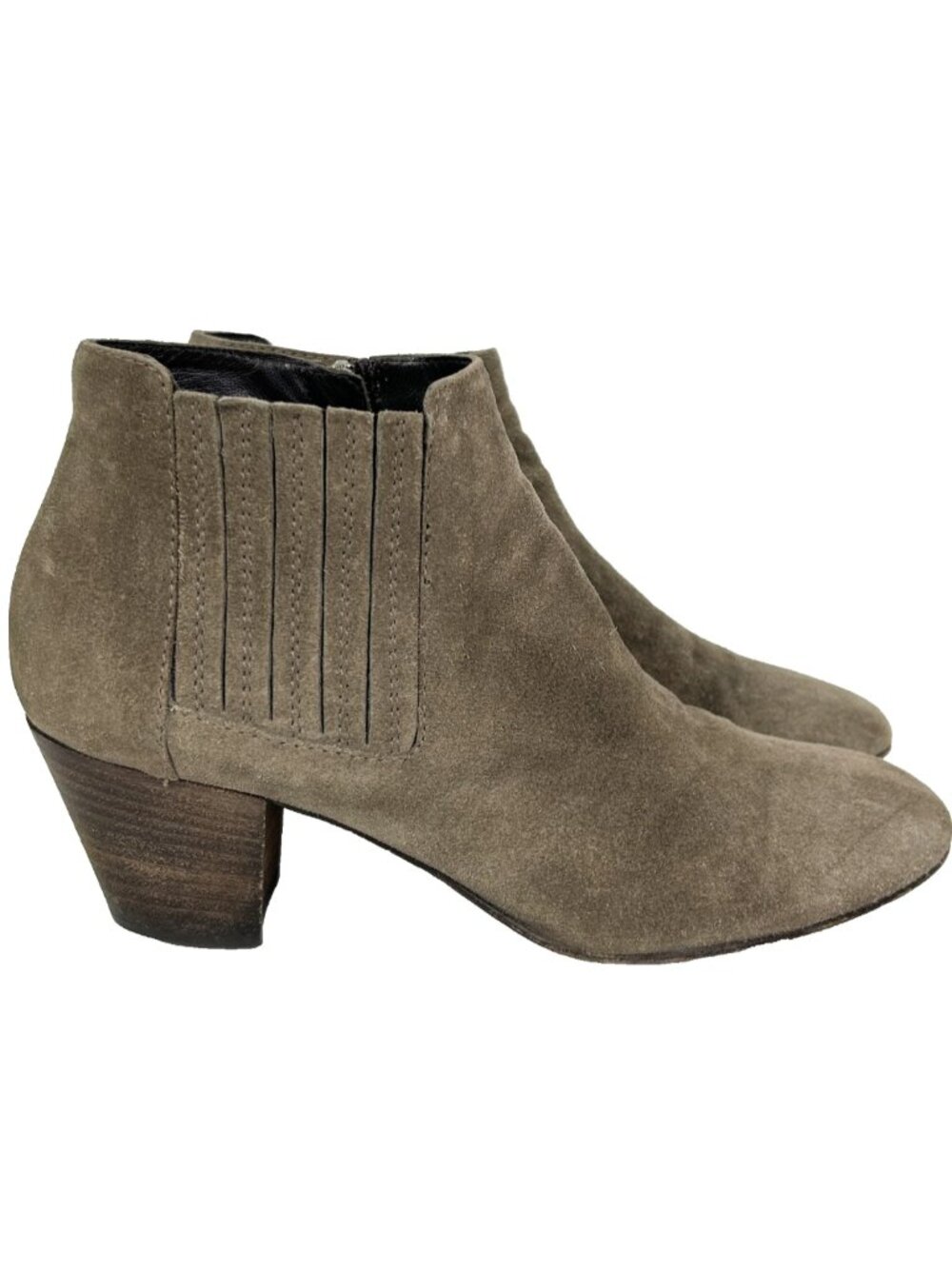 Aquatalia Fallyn Suede Ankle Booties Made in Italy Luxury Boots Taupe Low Heel 8
